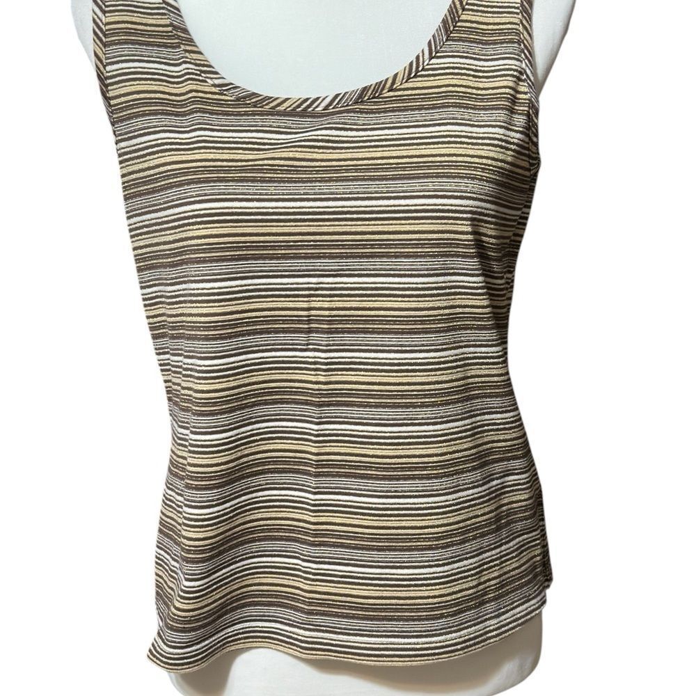 St. John Cream and Gold Sleeveless Top with Round Neckline Sz S
